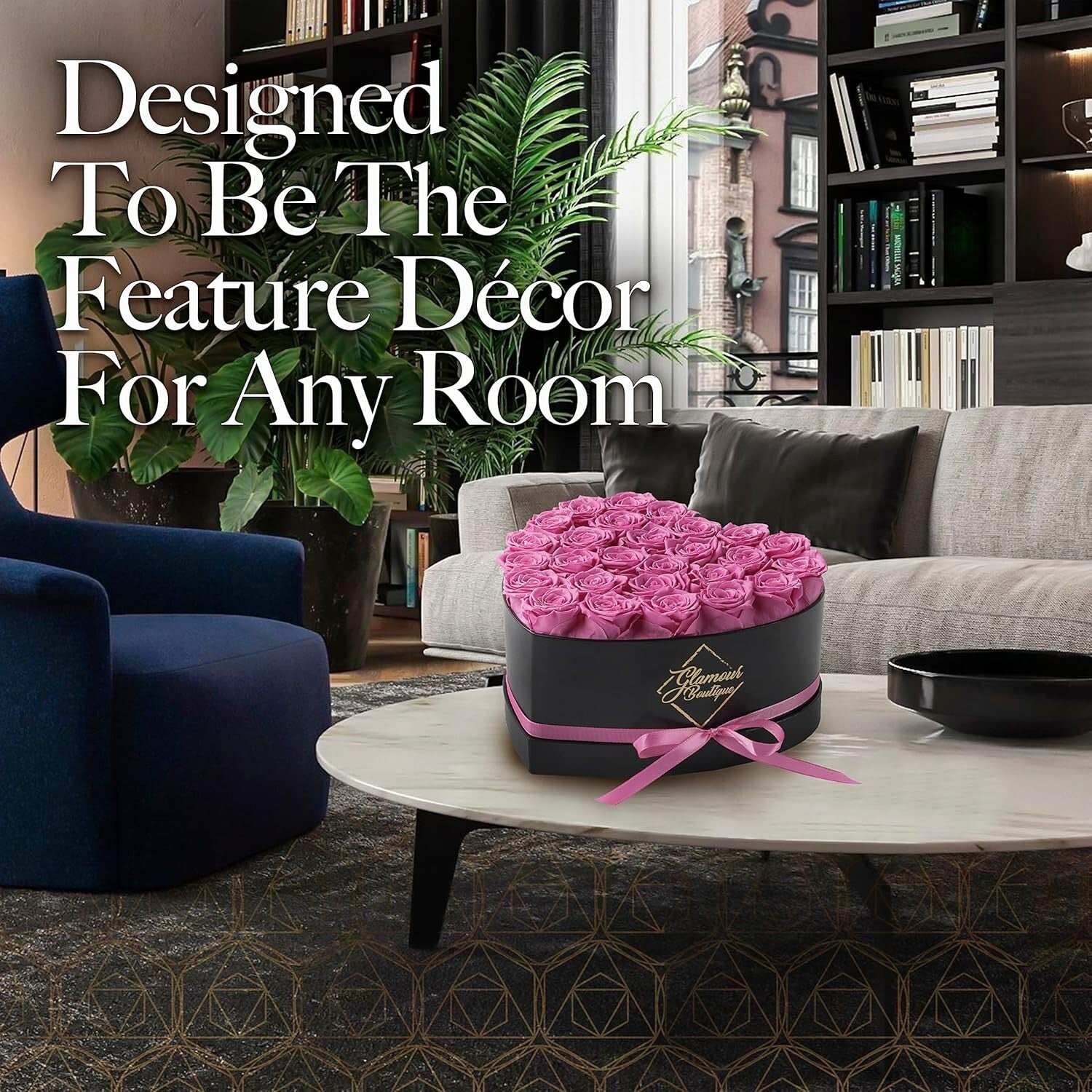 Luxurious 27 Pink Roses Forever Gift in Heart-Shaped Box - Stunning Home Decor