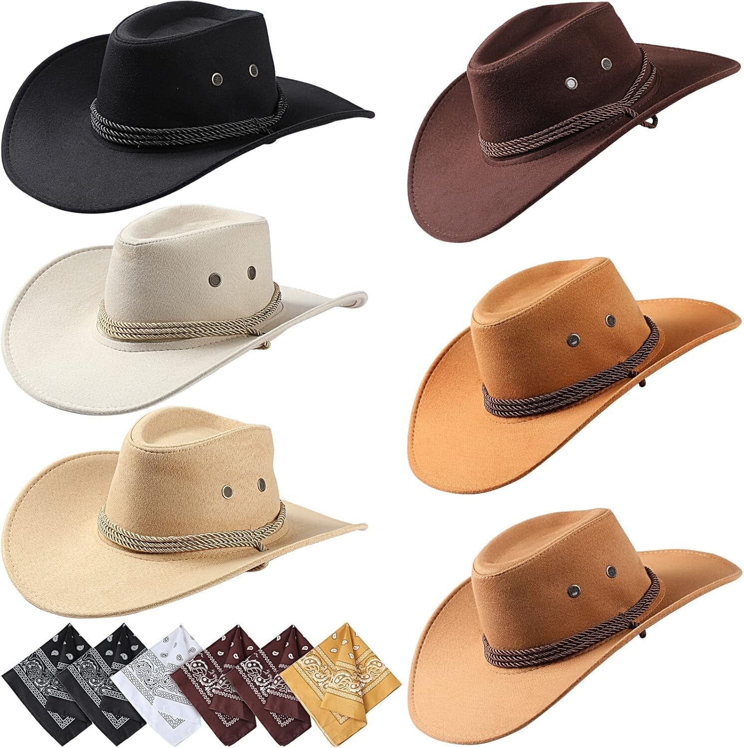 Versatile Cowboy Hats and Bandanas Bundle - Ideal for Parties & Gatherings
