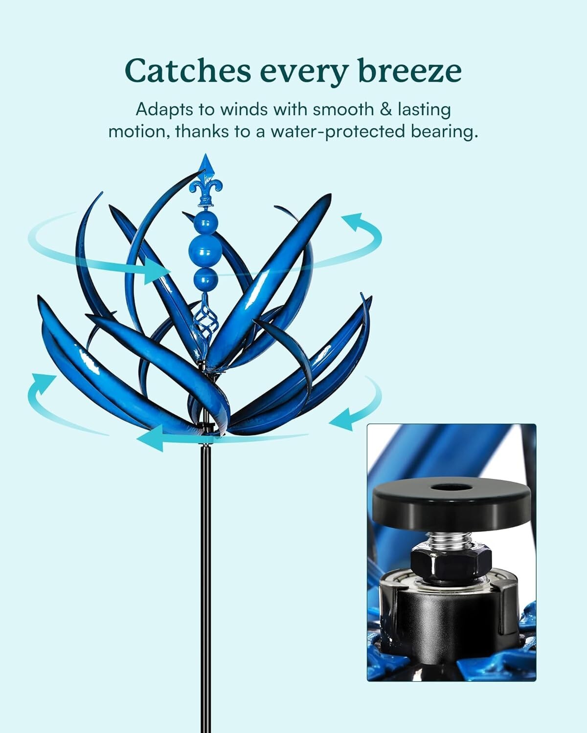 91" Extra Large Metal Wind Spinner with Lotus Design for Vibrant Garden Art