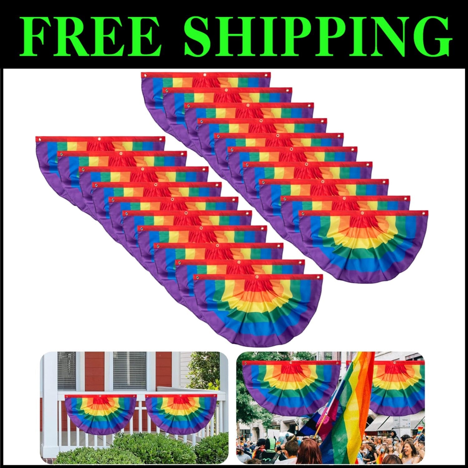 Vibrant 20pcs Rainbow Polyester Flag Bunting - Perfect for Outdoor Pride Events