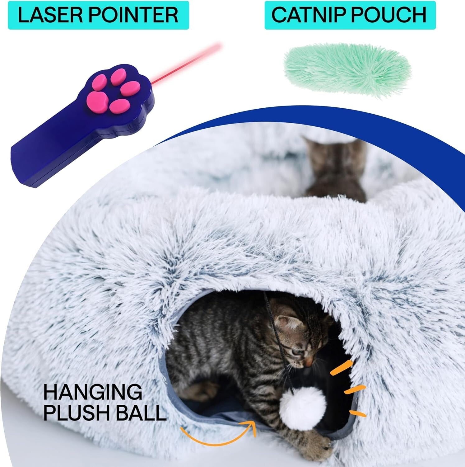 Interactive Cat Playground: Bed Cave with Tunnel, Ball & Laser Toy for Cats
