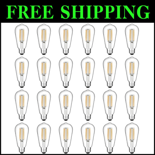 Elegant ST58 Vintage LED Bulb Pack of 24 - 6W, Dimmable Bright 750 Lumens