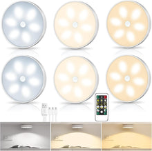 Load image into Gallery viewer, 6-Pack Wireless Motion Sensor LED Puck Lights with Remote - 3 Color Temperatures