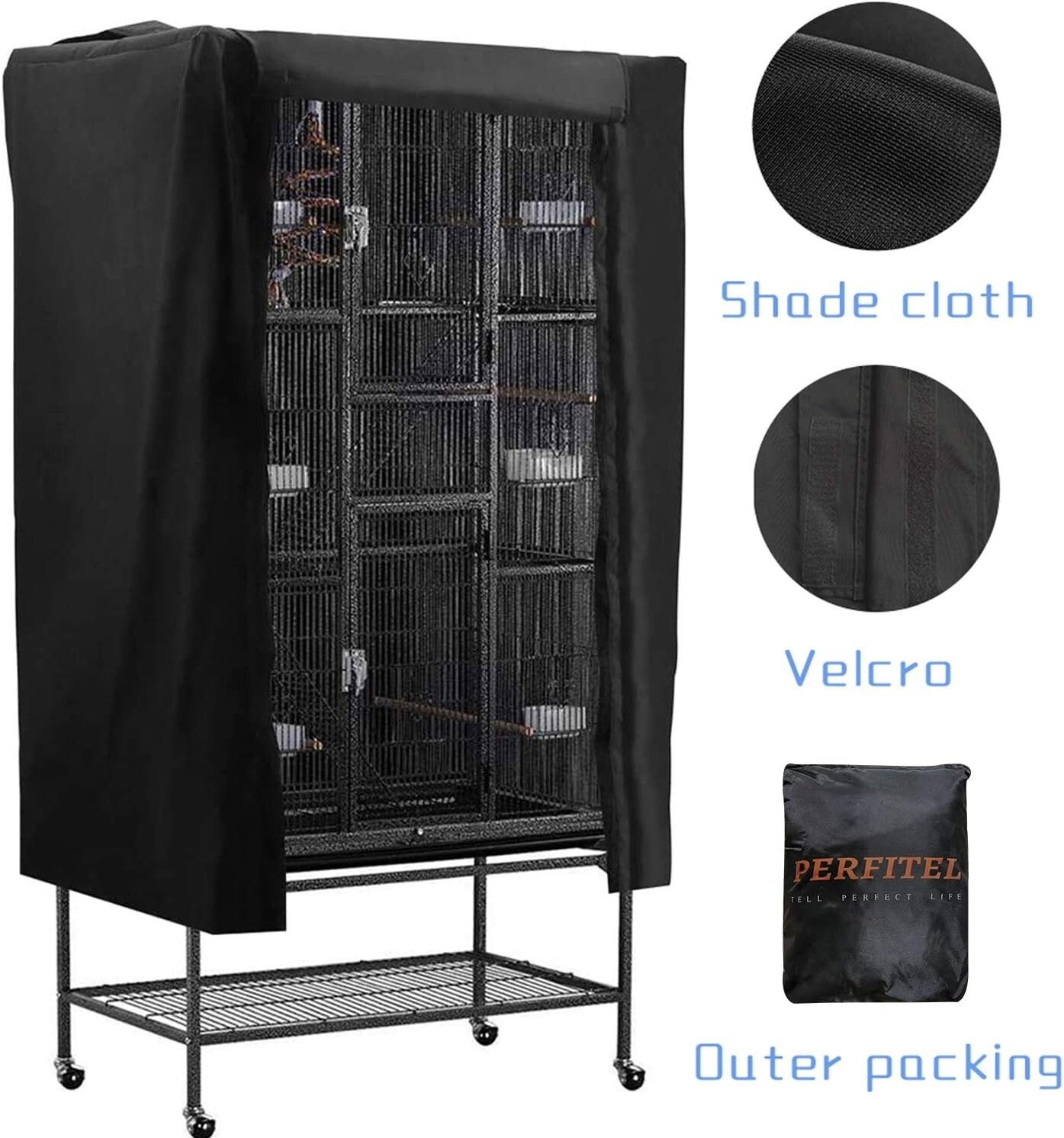 Fade Resistant and Washable Bird Cage Cover - Durable Black Nylon Twill Design