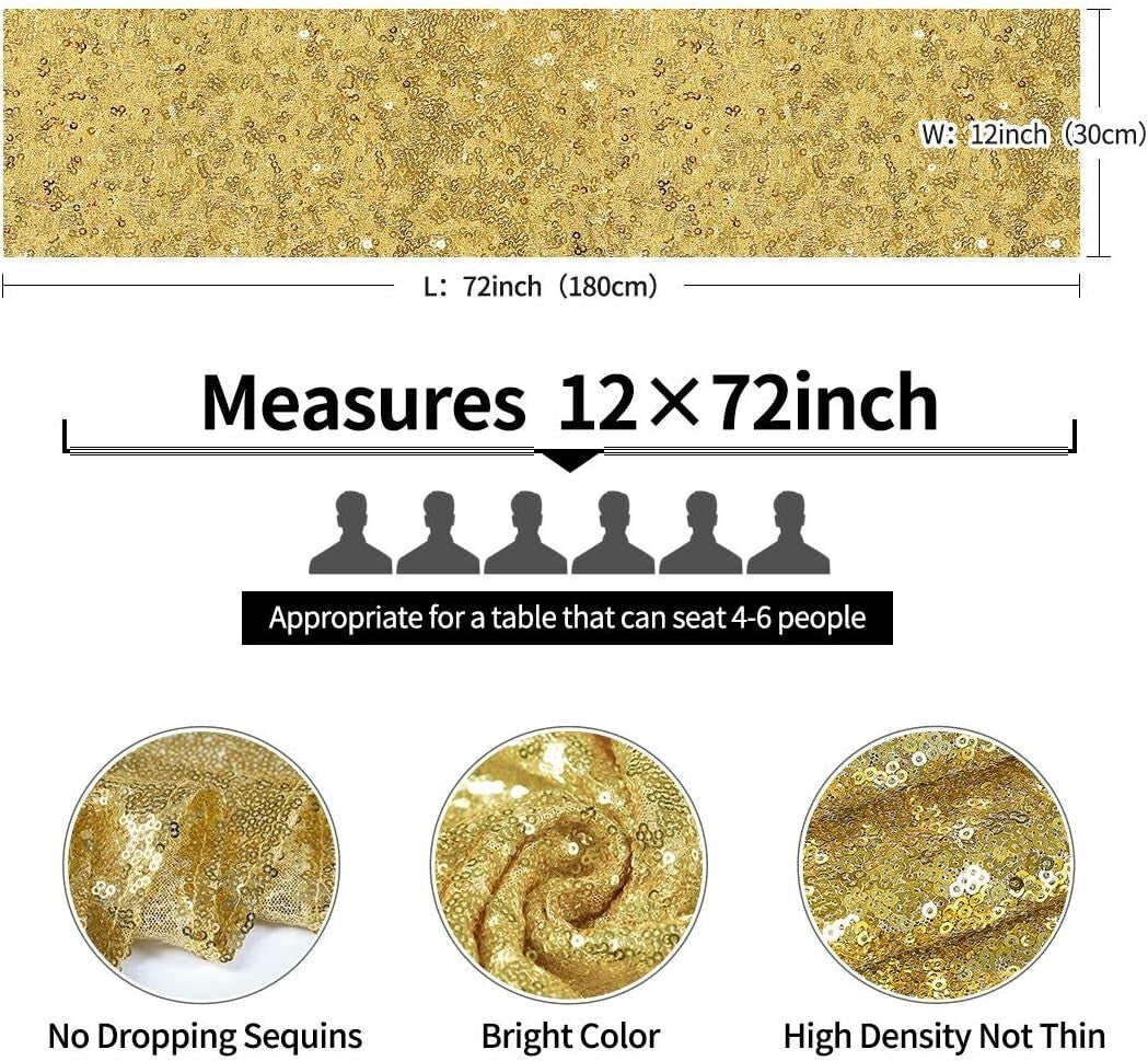 Dazzling Gold Sequin 12x72" Table Runners - Perfect for Parties, Weddings