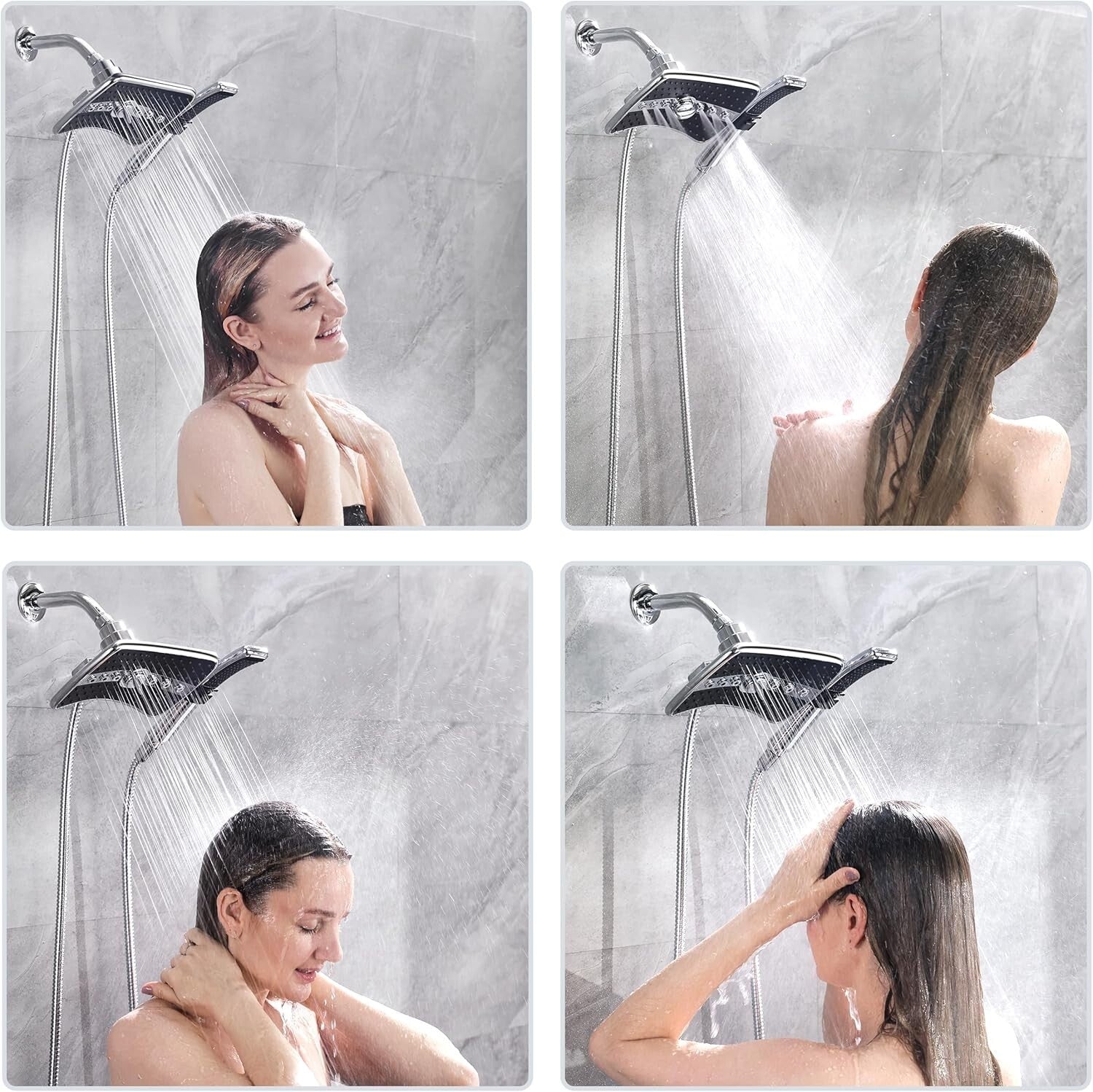 Stylish Dual Shower Head Set: Handheld & Rainfall with Tool-Free Installation