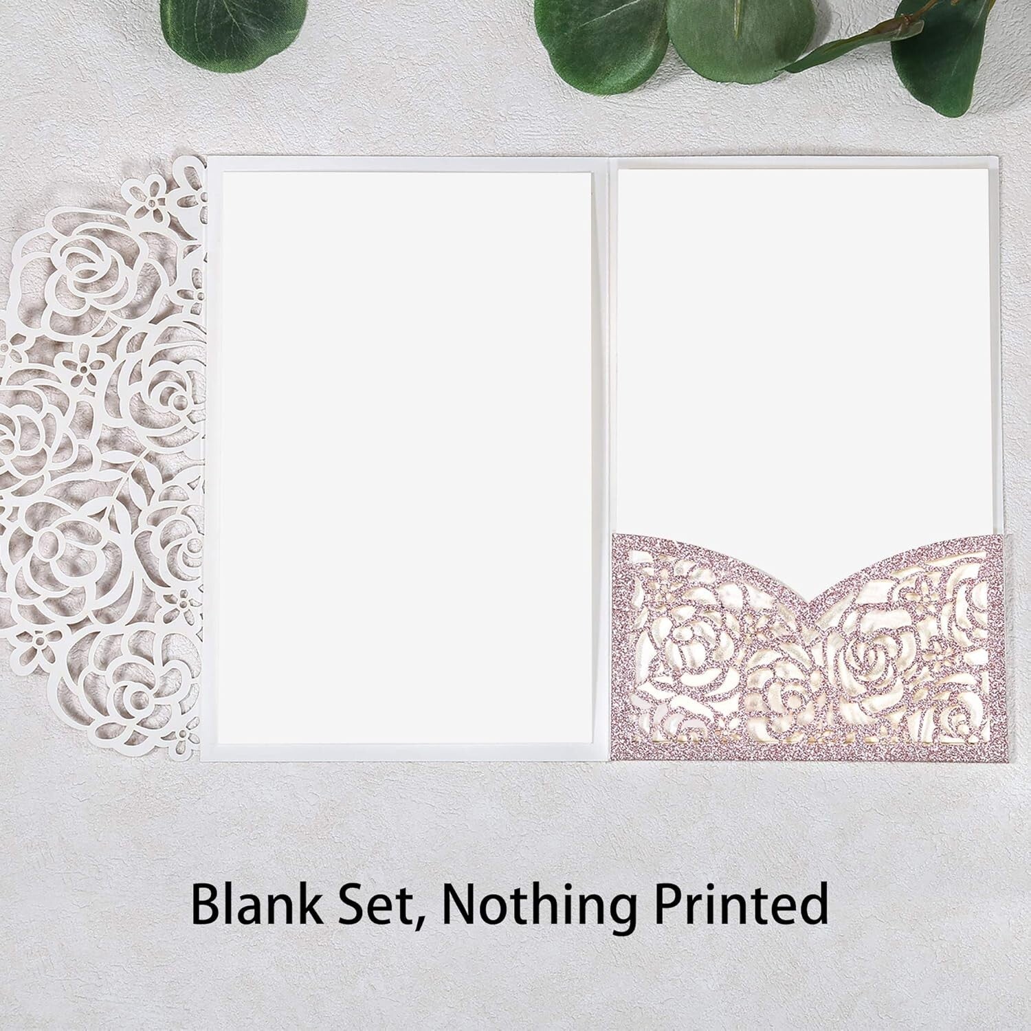 Elegant 4.7x7 Inch Rose Gold Glitter Quinceanera Invitation Kit - 50 Count