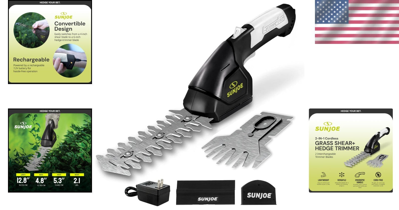 Rechargeable 7.2V Cordless Grass Shears and Hedge Trimmer - Compact & Handy