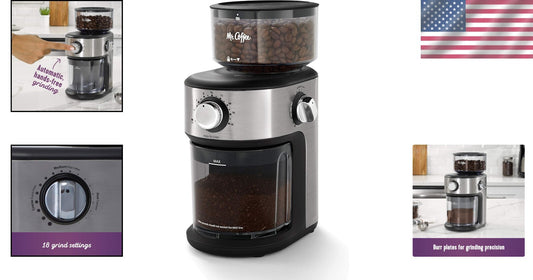 Elegant Stainless Steel Coffee Grinding Machine with 18 Size Settings - 8 Ounces
