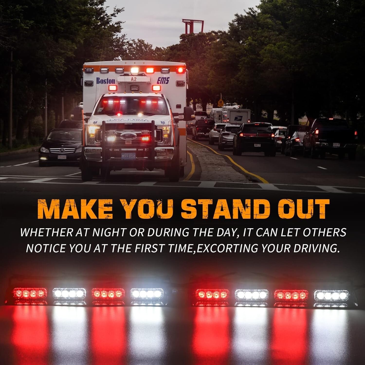 Durable Emergency Vehicle Strobe Lights with 26 Flashing Patterns - Red/White