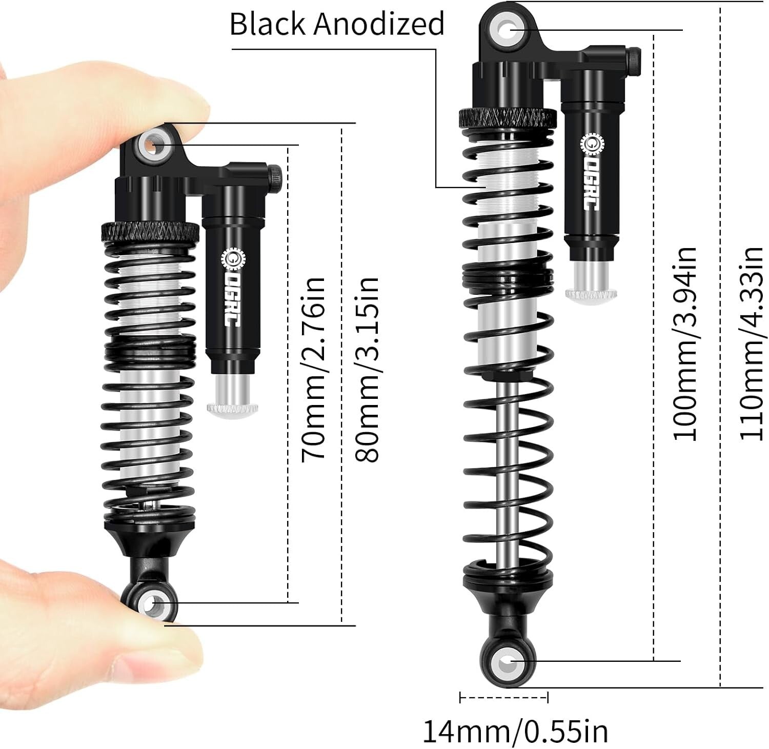 Lightweight 4-Piece 100mm Aluminum Shock Absorbers for RC Crawler Modifications