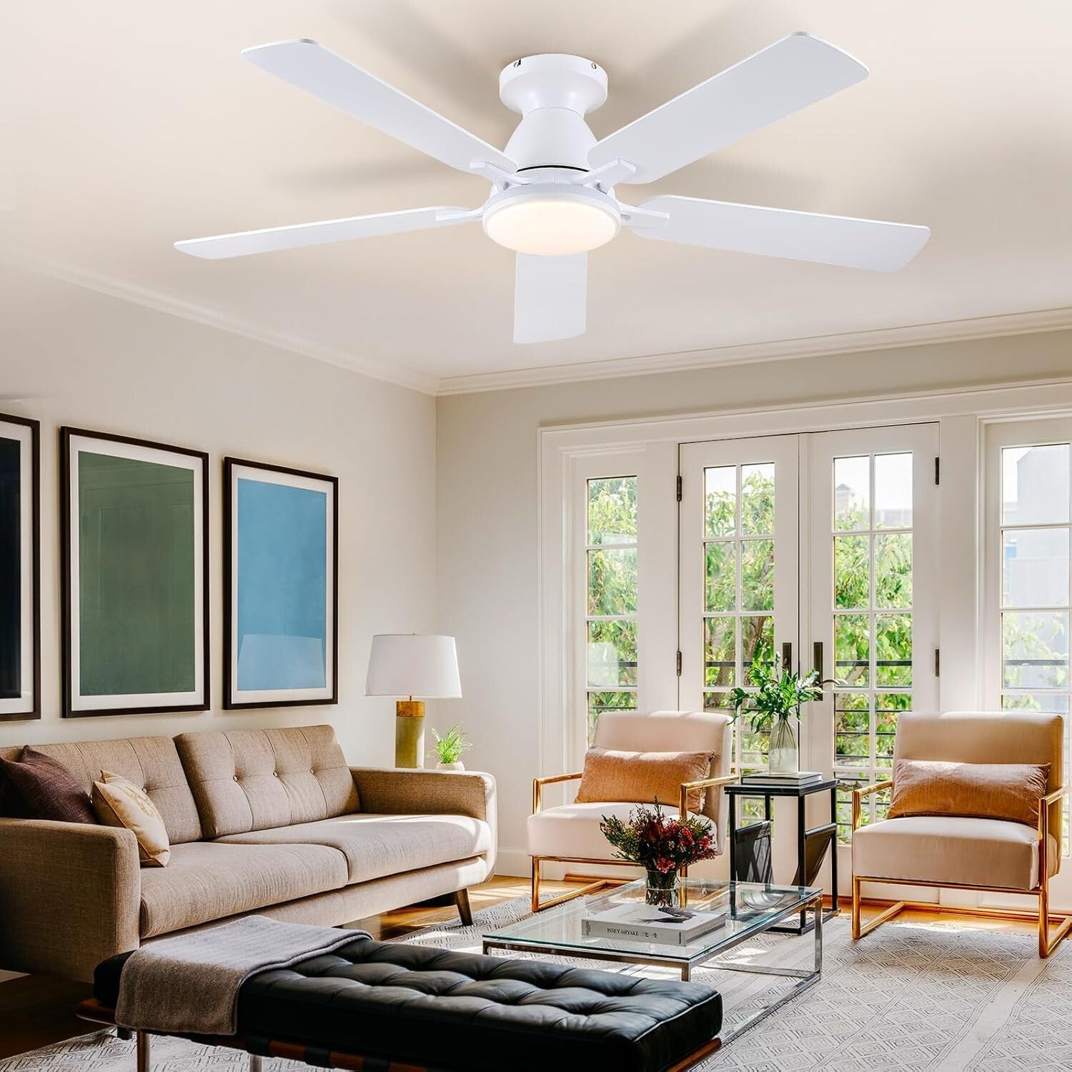 52" RGB Low Profile Ceiling Fan with LED Light & Remote Control - Sleek Design