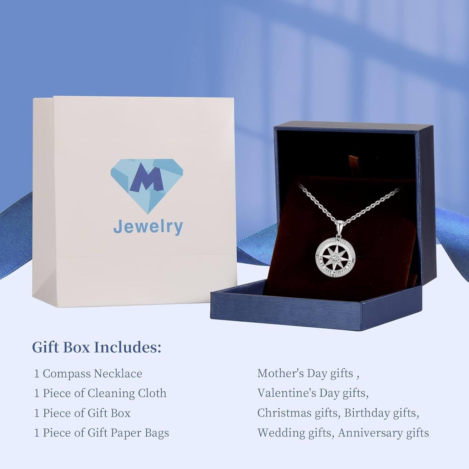 Cubic Zirconia Compass Necklace - 18k Gold Filled Gift for Wife or Girlfriend