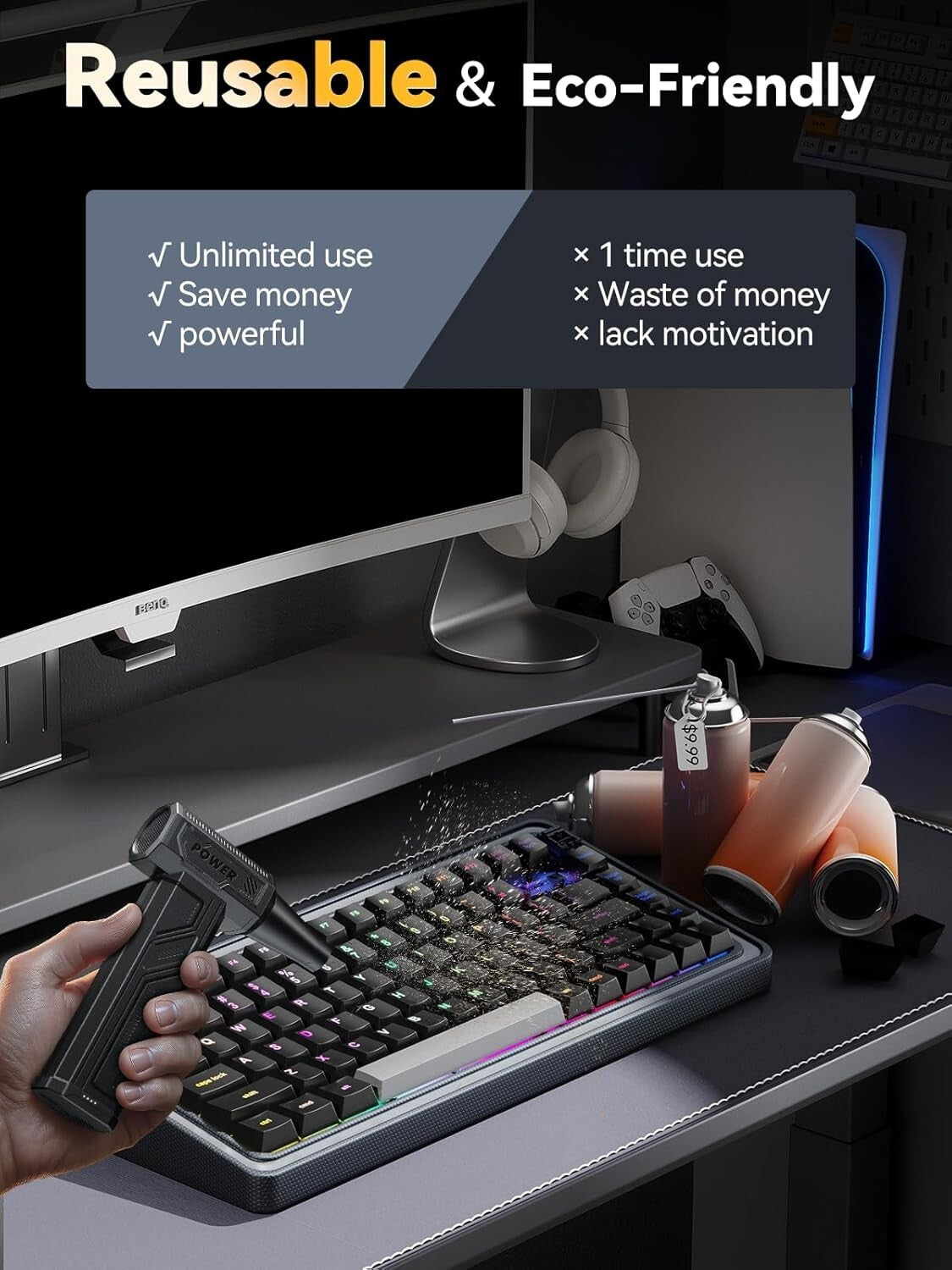 Eco-Friendly Electric Air Duster - Lightweight & Powerful Compressed Air Tool