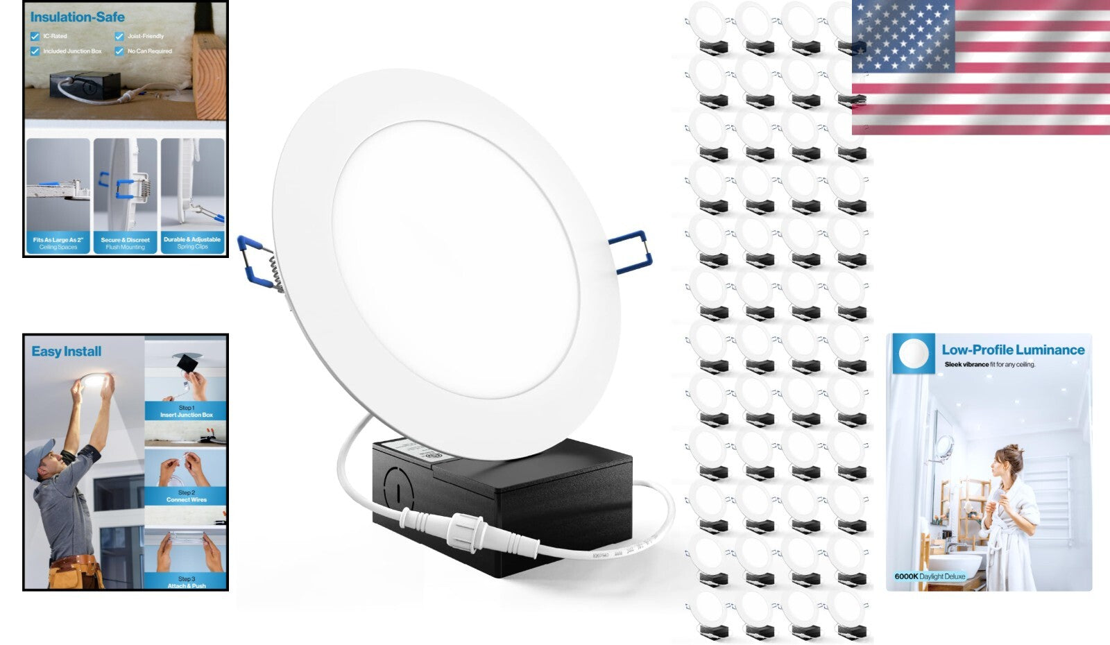 Sunco 48 Pack 6 Inch Slim LED Downlights - Dimmable & Safe Flush Mount Design