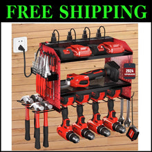 Load image into Gallery viewer, Stainless Steel Wall Mount Organizer with 3 Shelves &amp; Charging Outlets in Red