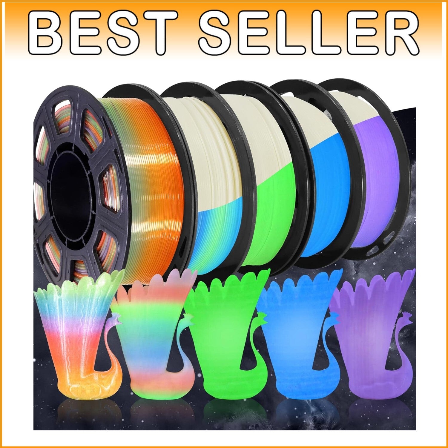 Glow-in-the-Dark PLA 3D Printer Filament 5x250g Bundle – Creative Colors