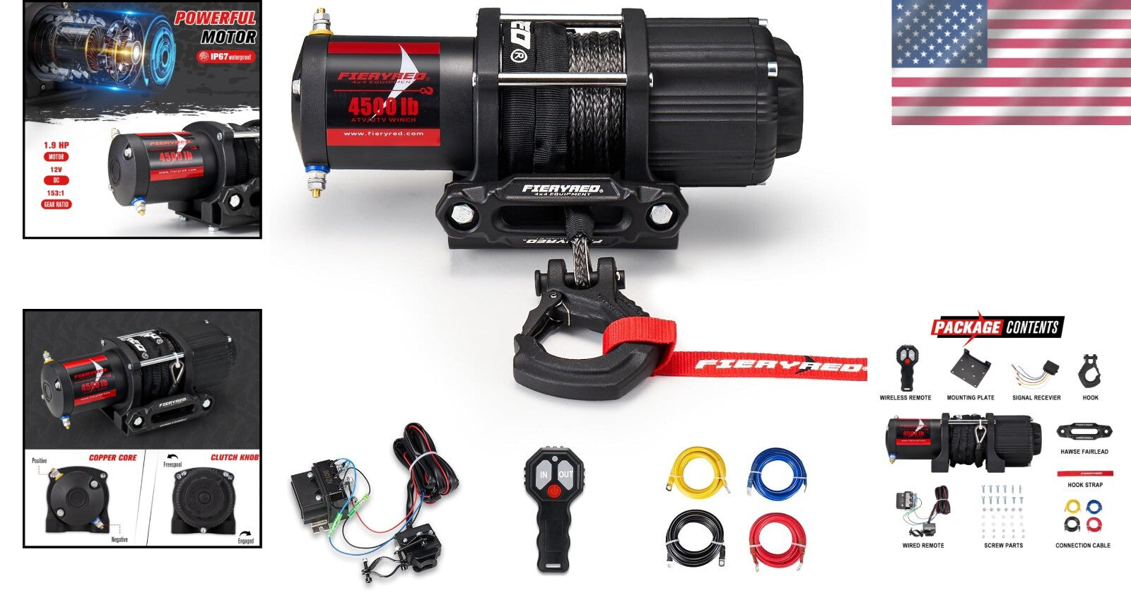 High-Performance 12V 4500LBS Winch with Wireless Remote & Tough Synthetic Rope