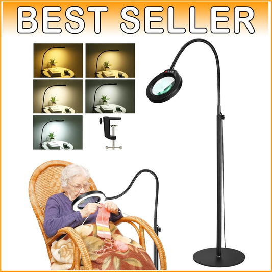 Ergonomic Magnifying Floor Lamp with 5X Lens and Adjustable Lighting Features