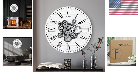 Battery Operated 23'' Wall Clock with Rotating Gears - Stylish Home Accent