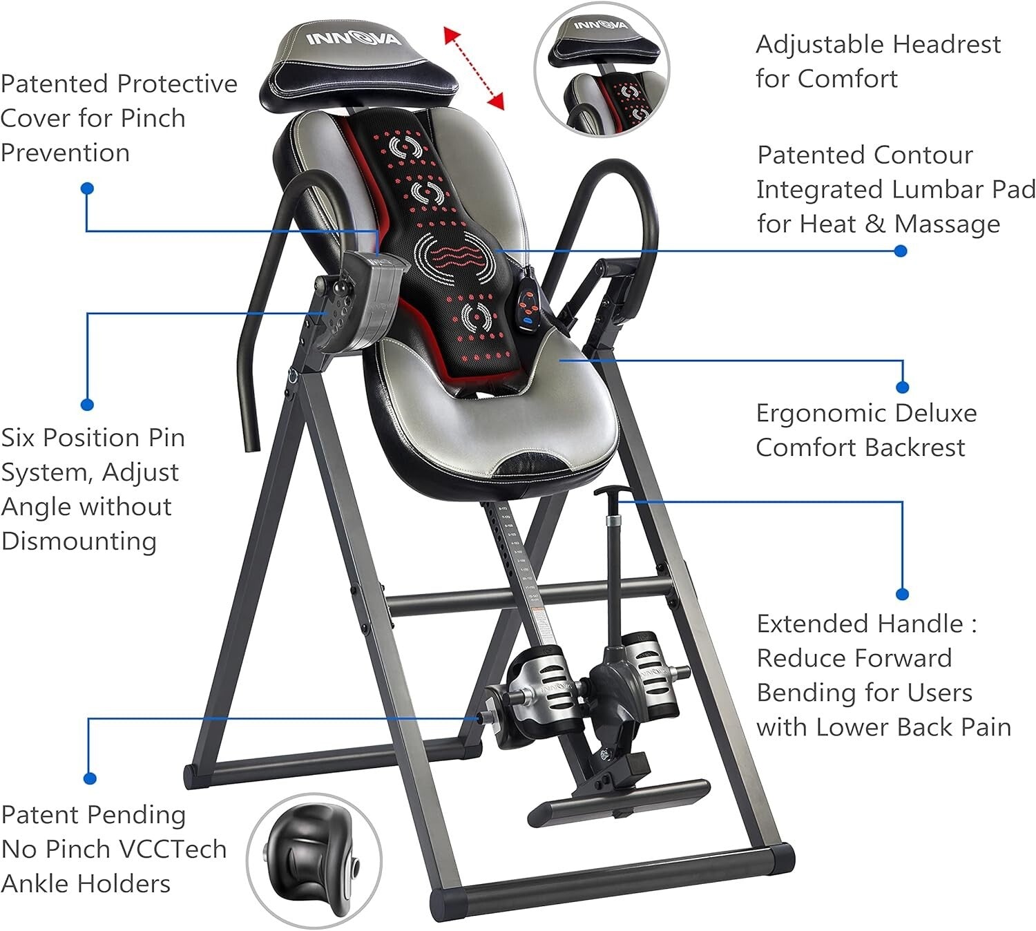 Adjustable Innova Inversion Table with Vertical Massage & Heat - 300 lb Capacity