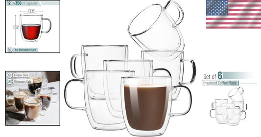Modern Durable Double Wall Glass Coffee Mugs, 12 oz, Ideal for Hot & Cold Drinks