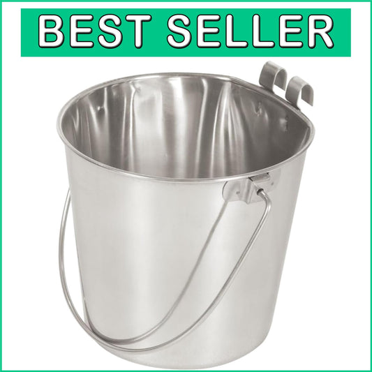 Flat-Sided 9 Quart Stainless Steel Bucket for Clean & Organized Pet Spaces