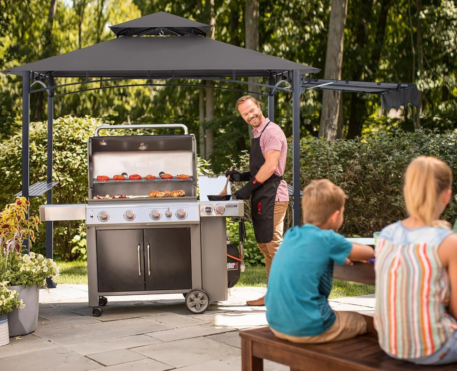 11x5 Outdoor BBQ Shelter with LED Lights & Bonus Hooks for Grilling Fun