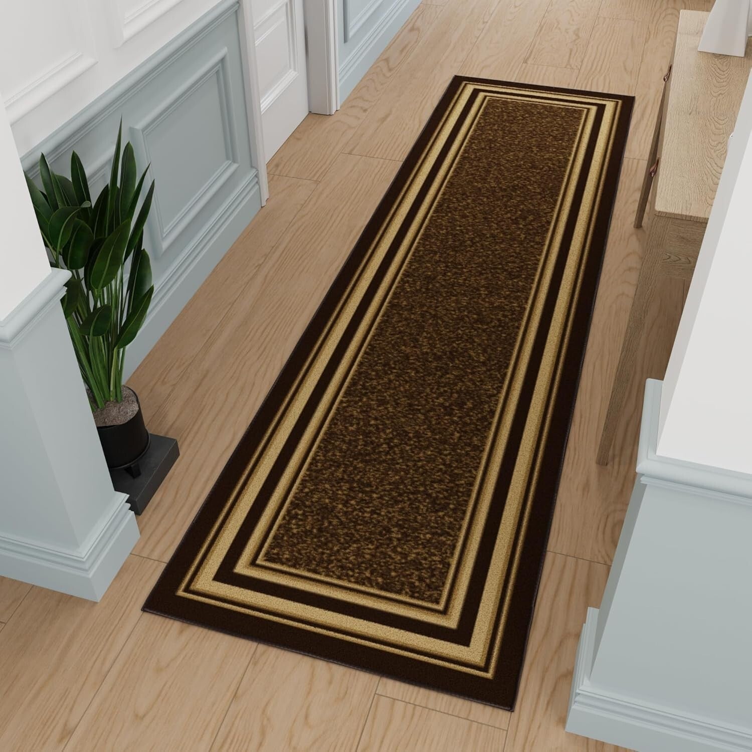 Non-Slip Brown Polypropylene Runner Rug 2'7" x 9'10" for High Traffic Areas
