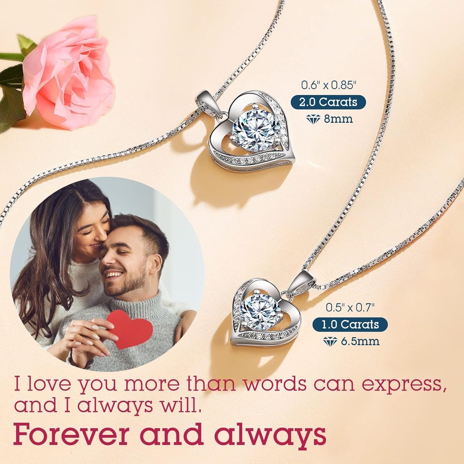 Eternity Moissanite Heart Necklace - Sterling Silver 'I LOVE YOU' Pendant Gift