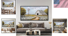 Load image into Gallery viewer, Large Retro Landscape Canvas - Wildflower Meadow with Windmill &amp; Barn, 29x58in