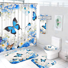 Load image into Gallery viewer, Large 7-Piece Floral Butterfly Bathroom Decor Set: Shower Curtain &amp; Accessories