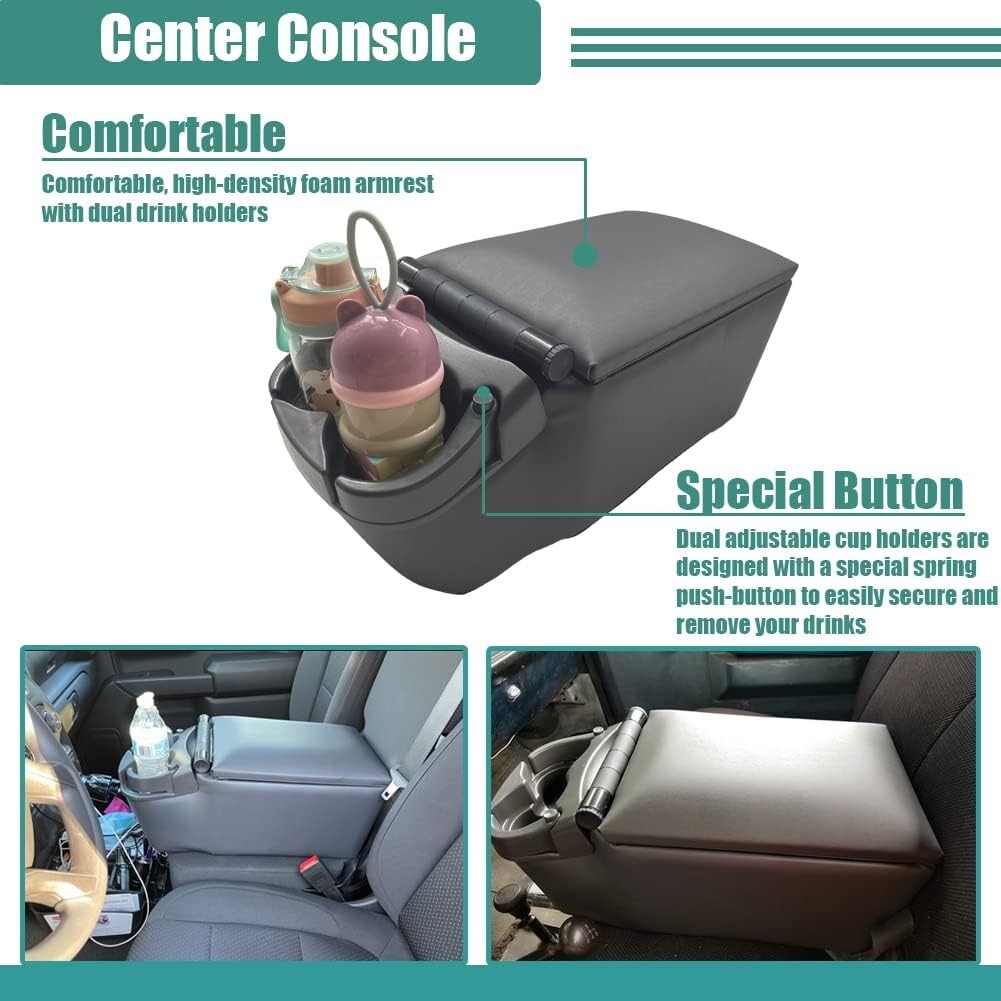 Durable Center Console with Adjustable Cup Holders - Perfect for Truck Interiors