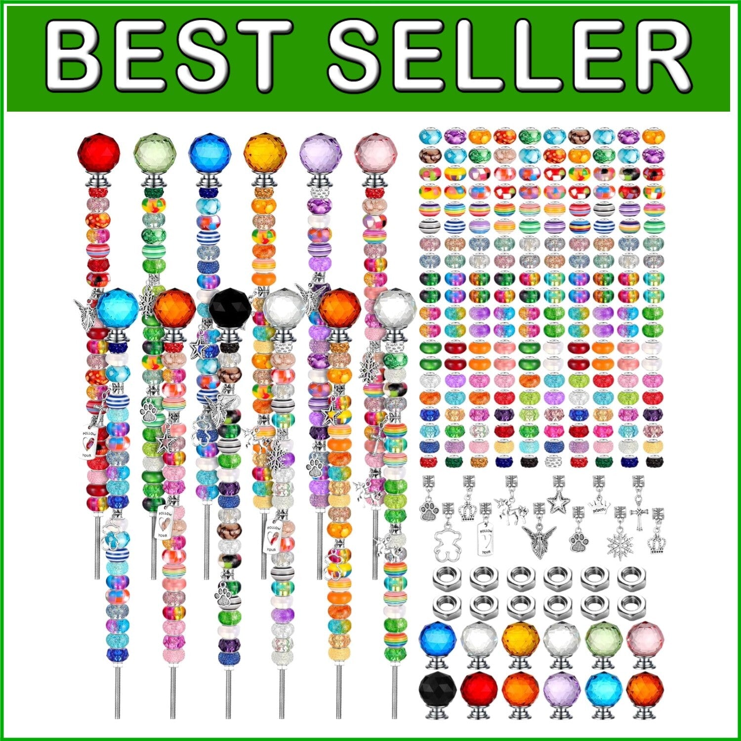 All-in-One 236-Pc Garden Stake Kit with Beads and Crystal Toppers for Easy Use