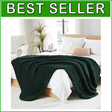 Load image into Gallery viewer, Handmade Olive Green Chunky Knit Throw Blanket - Decorative &amp; Cozy 50x60