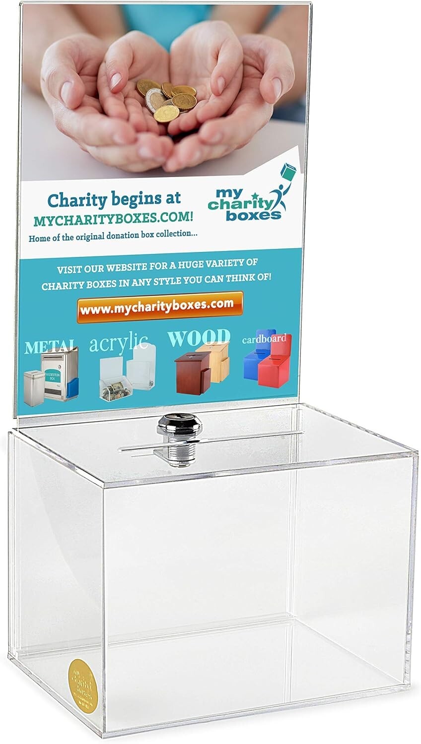 Elegant Clear Acrylic Charity Donation Box with Lock - 1.5 Lb Lightweight