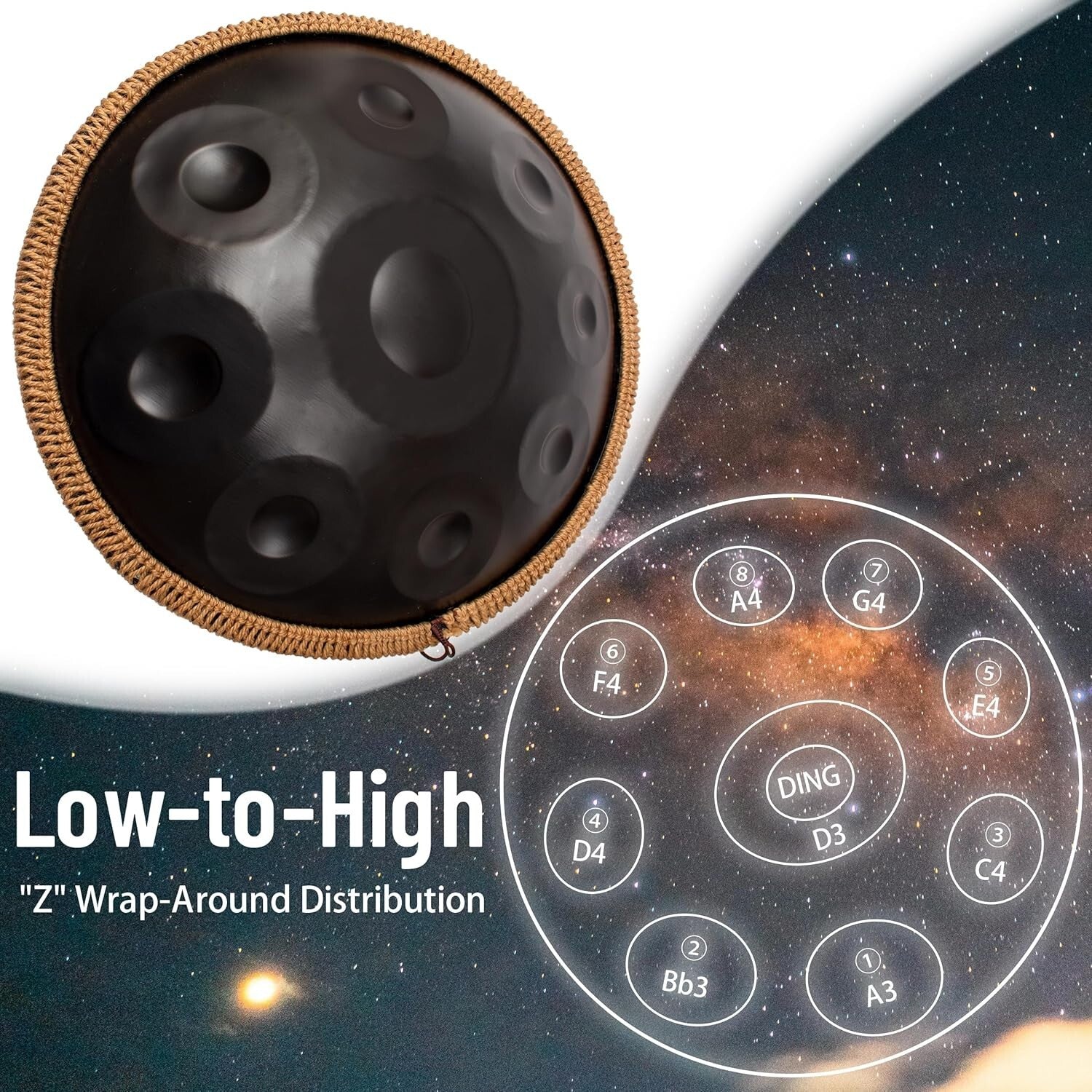 Portable 22" Black Hand Pan Drum Set - Ideal for Outdoor Performances & Healing