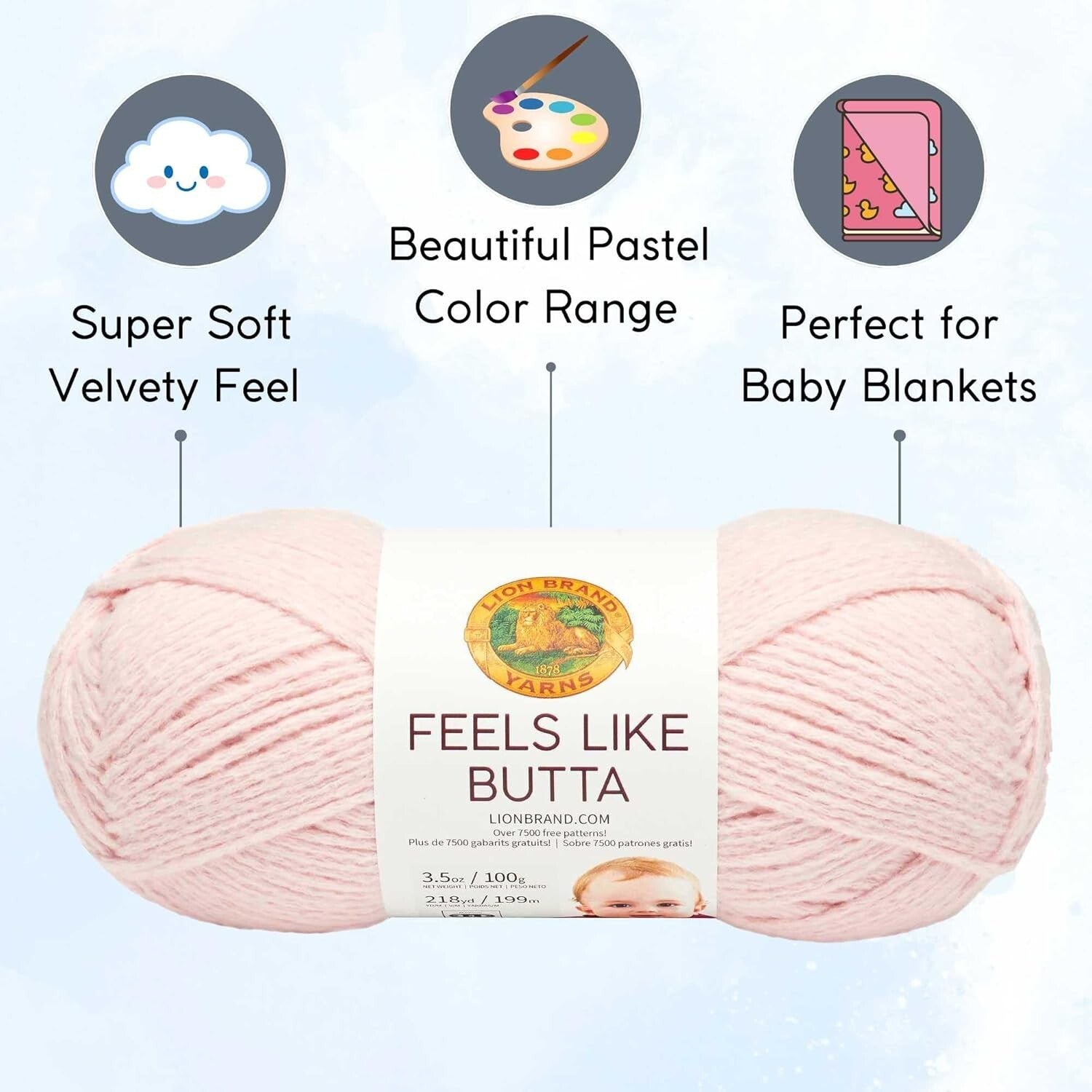 Feels Like Butta Pink Yarn 215-101 - 6 Anti-Split Skeins & Project Bag Included