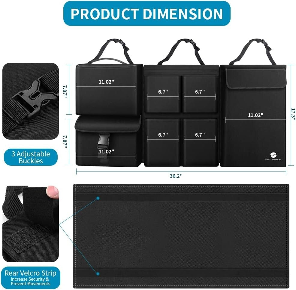 Hanging Car Trunk Organizer with Leakproof Cooler - 7 Large Compartments, Black