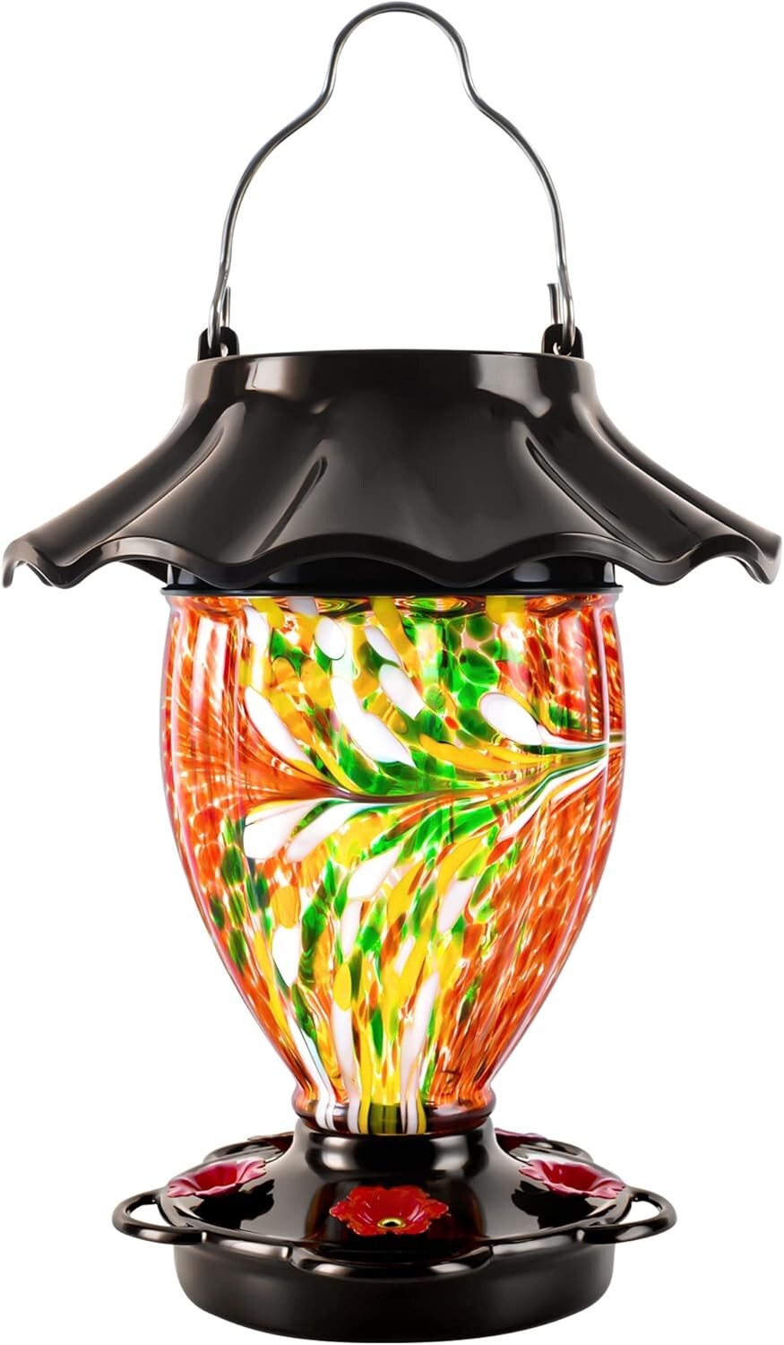 Elegant Hanging Solar Hummingbird Feeder - Durable Glass & Metal Design, 32 oz