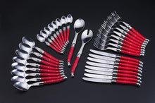 Load image into Gallery viewer, Laguiole 34-Piece Stainless Steel Dinnerware Set with Decorative Red Handles