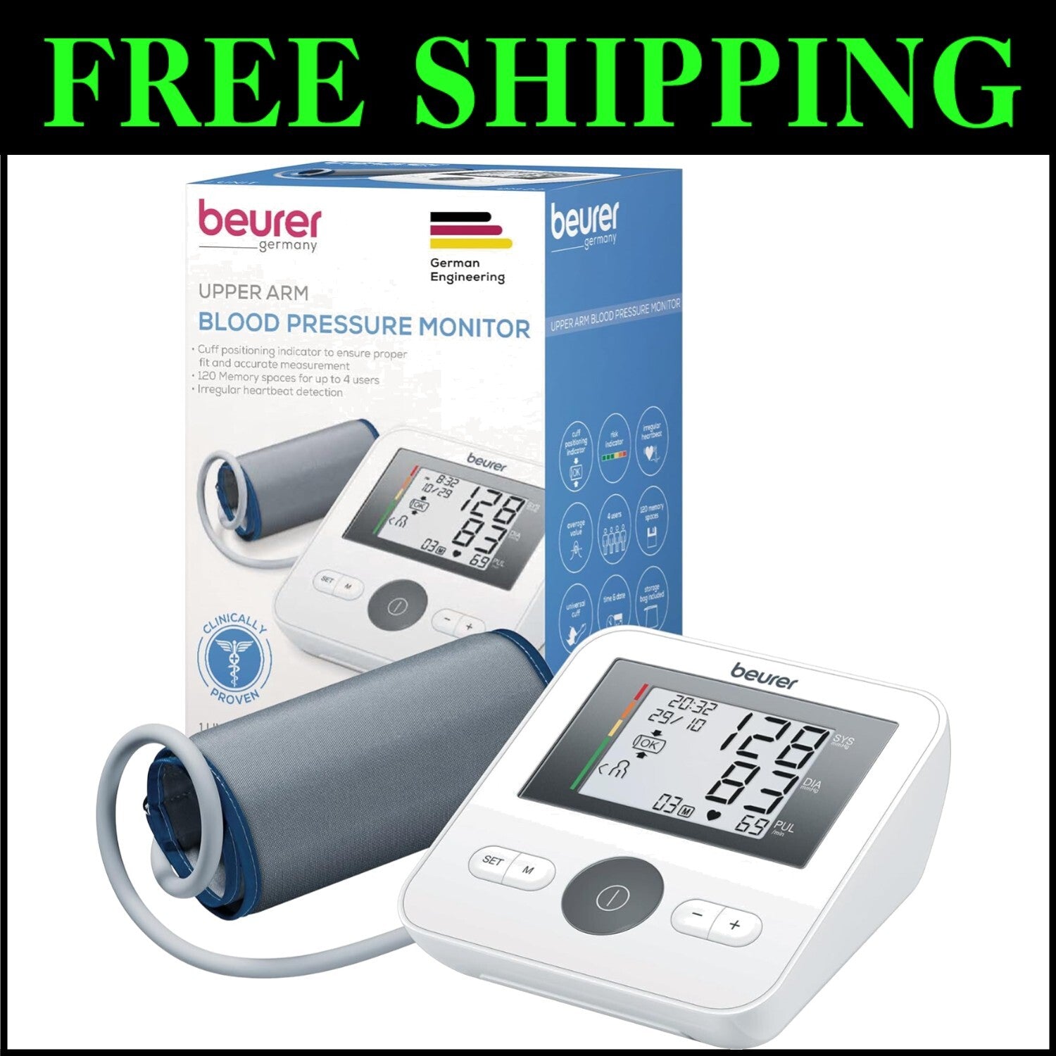 Battery-Powered BM27 Blood Pressure Monitor - 4 User Profiles, Easy Management