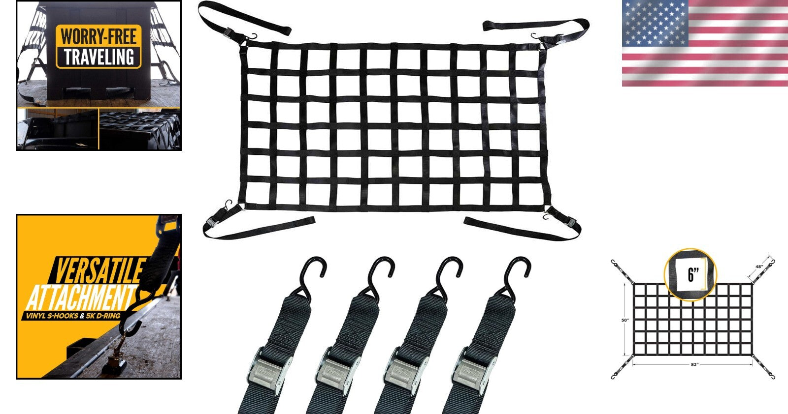 Durable Cargo Net with 10,000 lbs Strength - Perfect for Long Truck Beds 82x50"