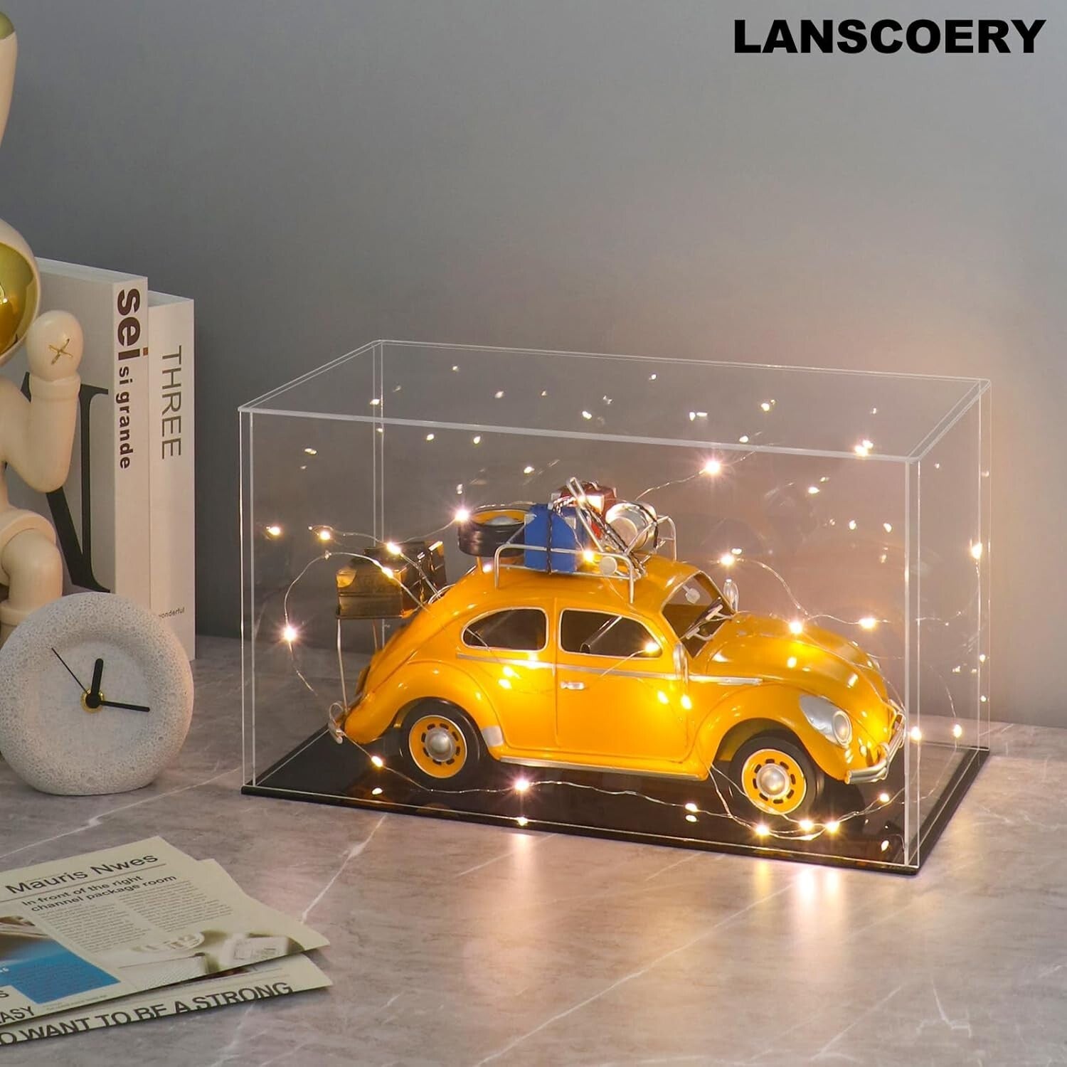 Elegant Clear Acrylic Display Case with Black Base - Protect Your Collectibles