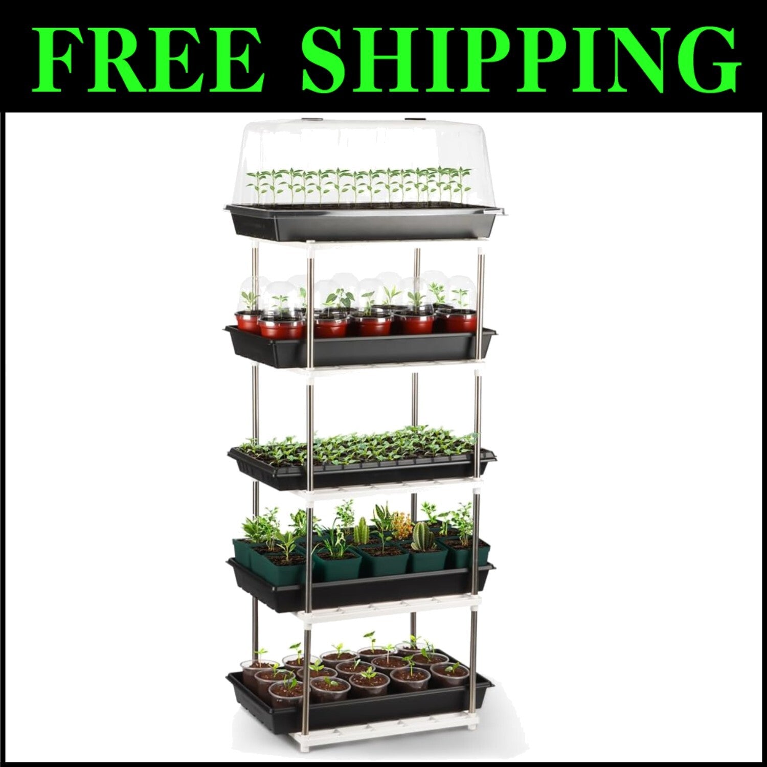 Compact 5-Tier Greenhouse Seedling Storage Rack - Easy Assembly & Versatile Use