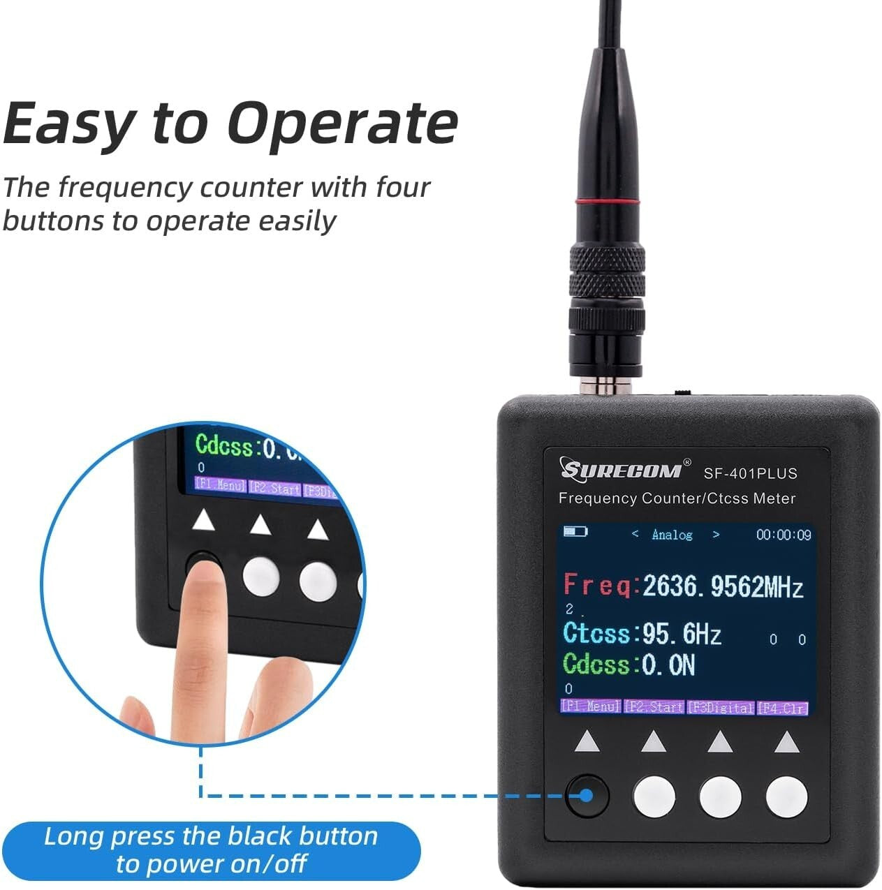 Compact UHF/VHF Frequency Counter with Signal Strength Indicator - Lightweight