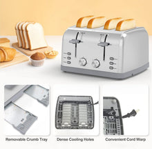 Load image into Gallery viewer, Versatile 4 Slice Retro Toaster with Cancel &amp; Defrost Functions for All Breads