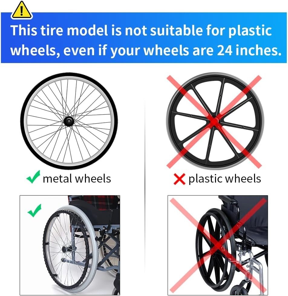 Puncture-Proof 24x1 3/8” Wheelchair Tires - Lightweight Solid Pair for Easy Use