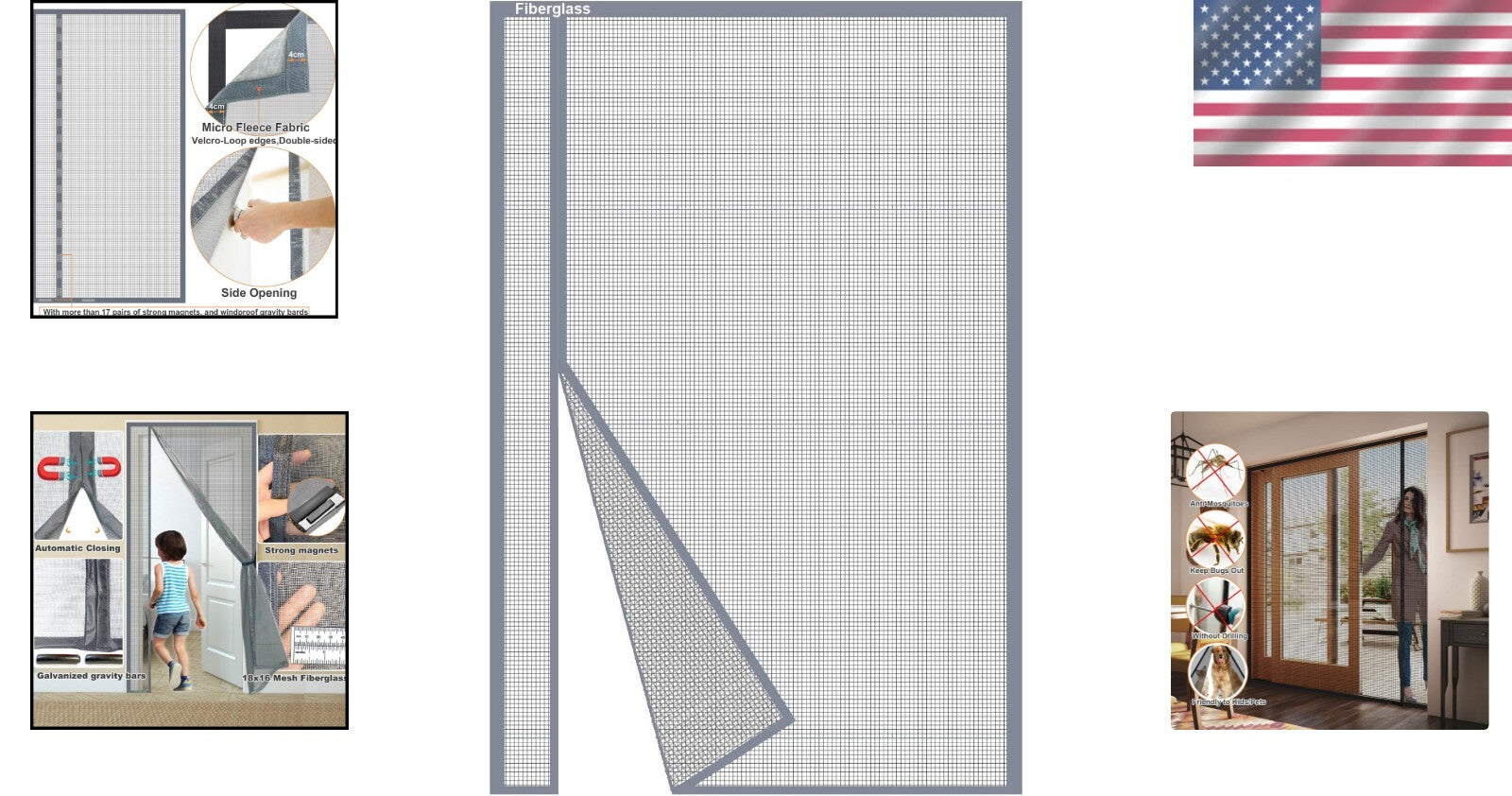 72x96” Grey Magnetic Fiberglass Screen Door - Keep Bugs Out, Invite Fresh Air