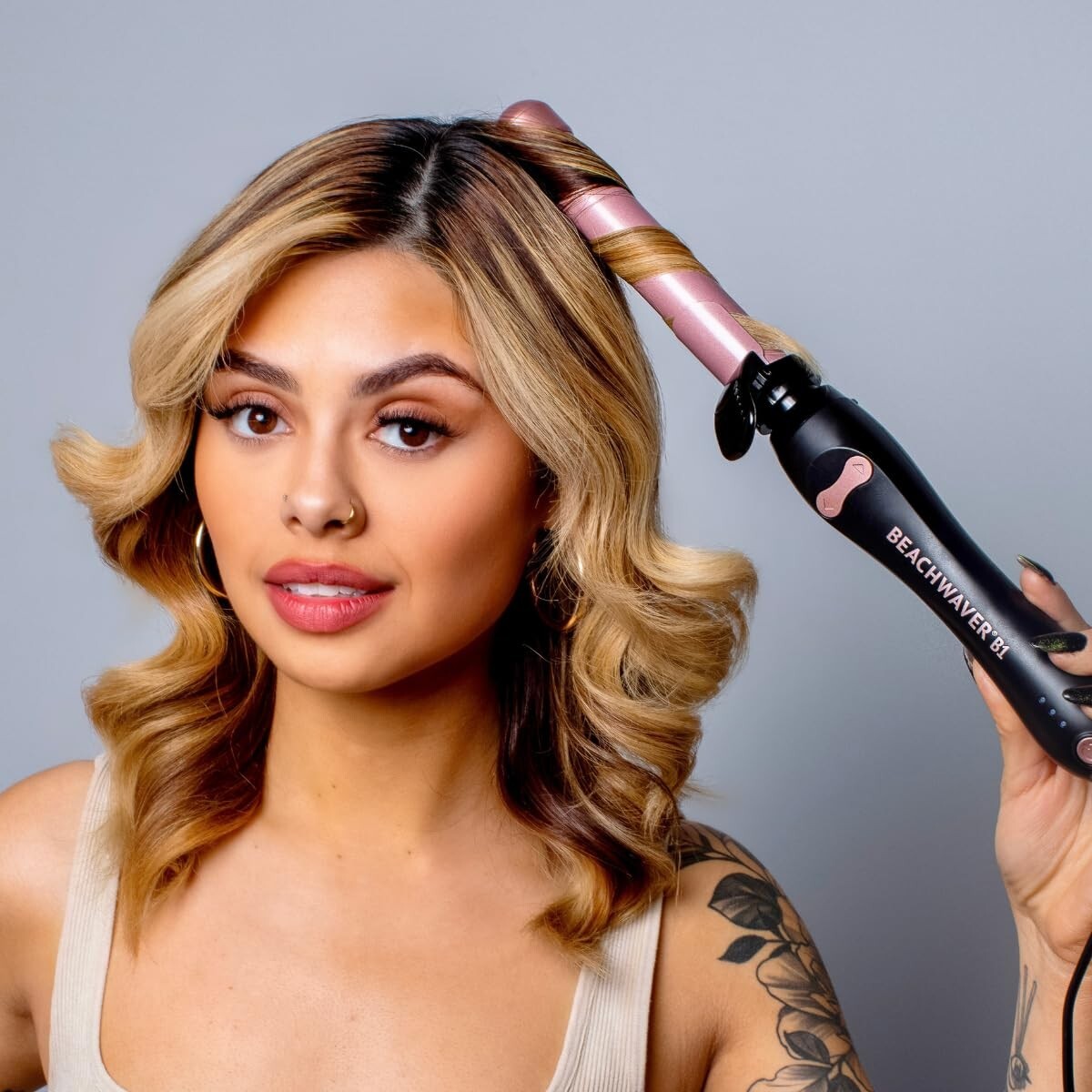 Automatic 1-Inch Ceramic Curling Iron - Beachy Waves Made Easy in Midnight Rose